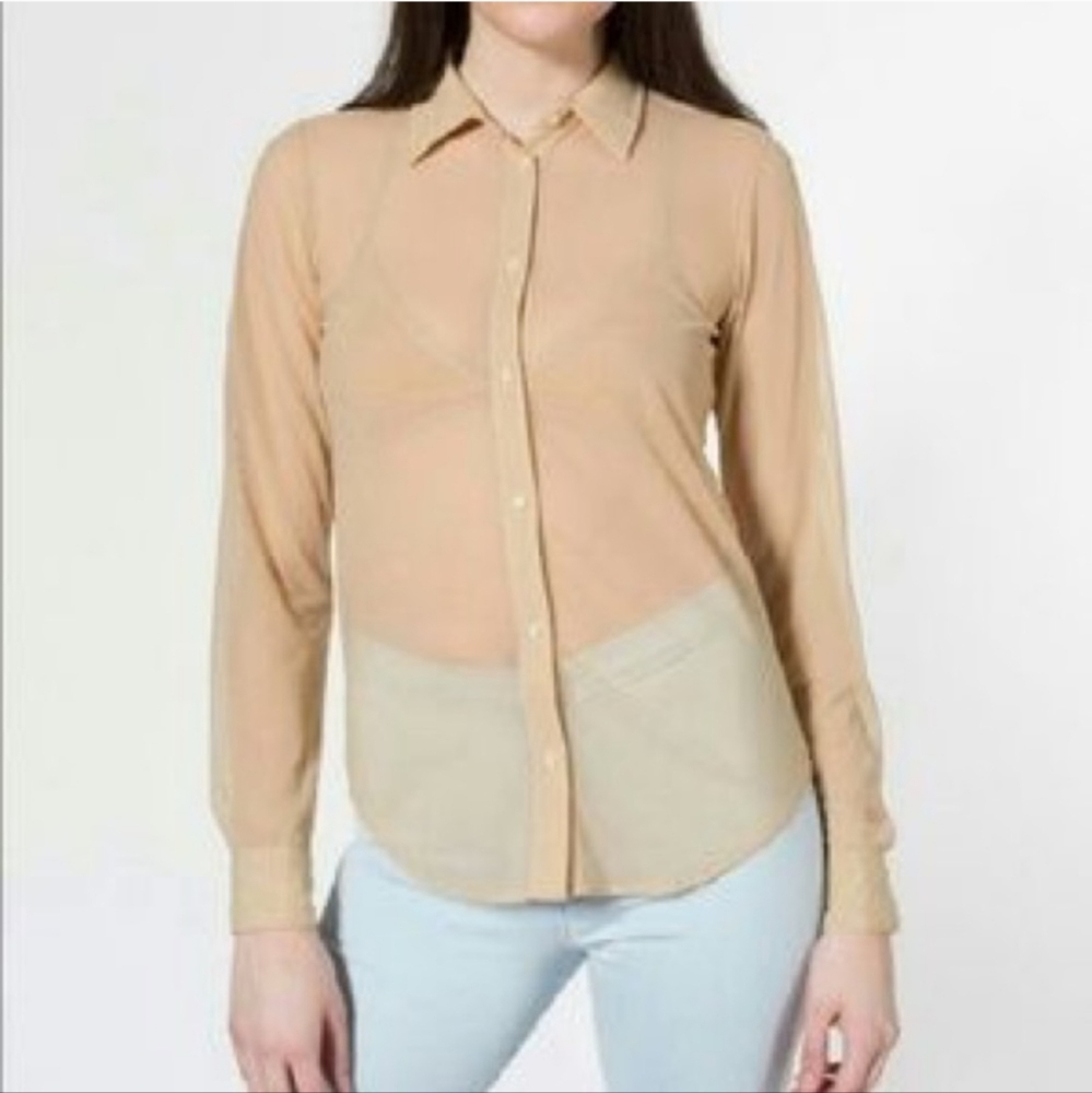 Euro Mesh Vintage Y2K American Apparel Large Nylon Spandex Nude Button Up